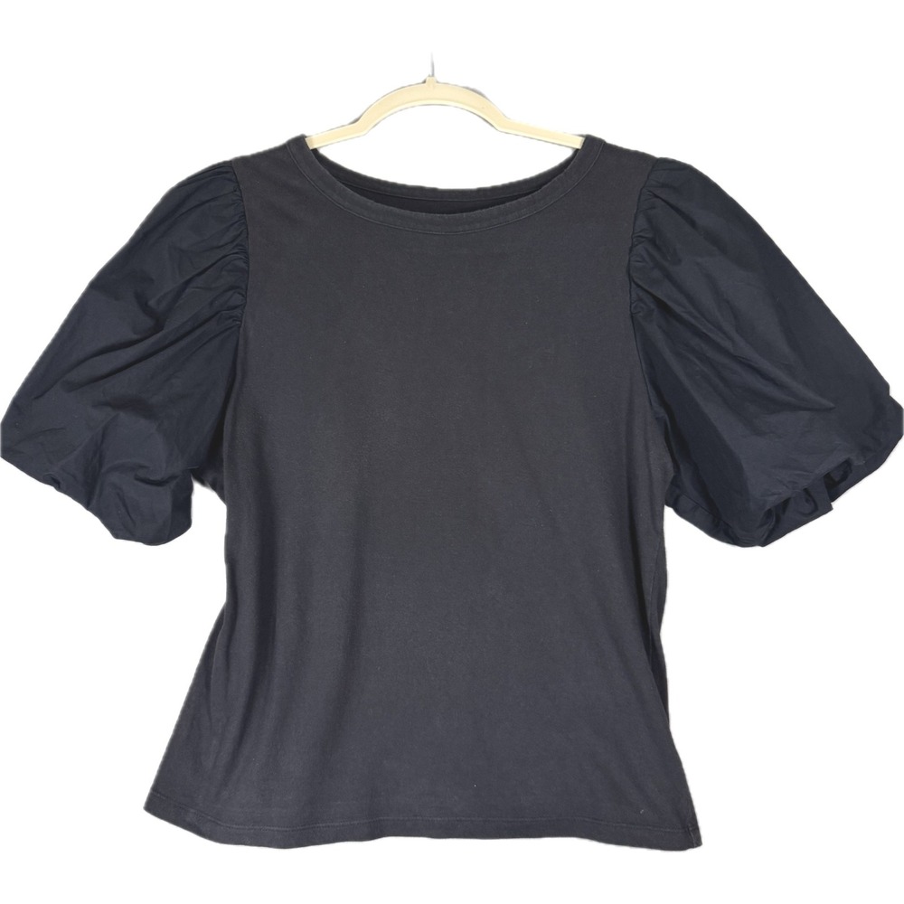 A New Day Puff Sleeve Shirt Womens Medium Black Cotton Knit Top
